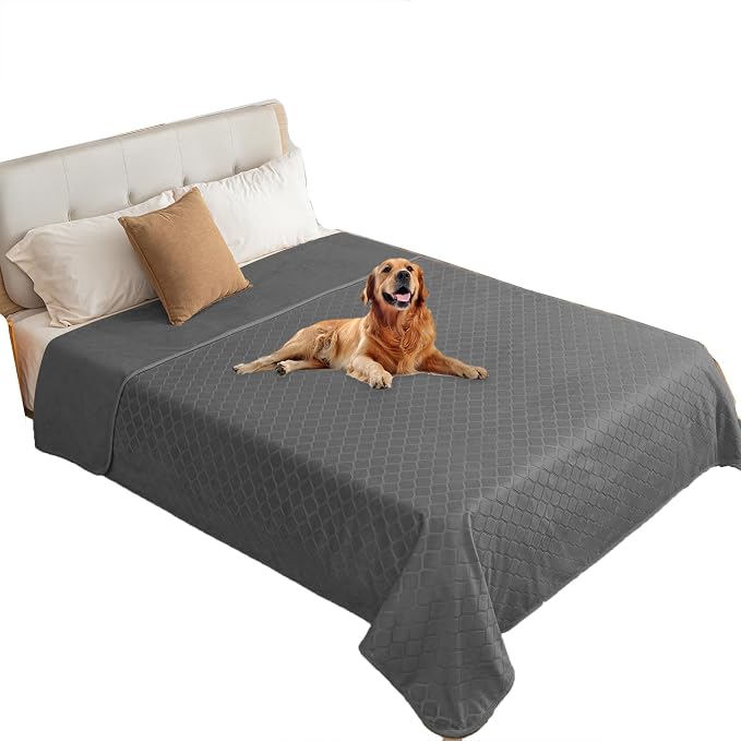 fuguitex Waterproof Dog Blanket Bed Cover Dog Crystal Velvet Moroccan Fuzzy Cozy Plush Pet Blanket Throw Blanket for Couch Sofa(82 * 82 inch, Dark Grey+Grey) by fuguitexHome
