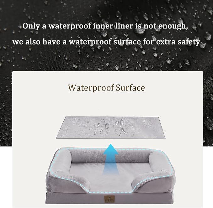Bedfolks Orthopedic Dog Bed, Waterproof Dog Sofa Bed for Extra Large Dogs, Egg Foam Pet Couch Bed with Removable Washable Cover and Nonslip Bottom, Light Grey - Image 3