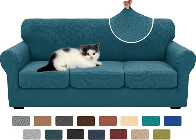 XINEAGE New 4 Pieces Couch Covers for 3 Cushion Couch Super Stretch Thick Soft Sofa Cover Anti Slip Sofa Slipcover Dogs Cats Furniture Protector (Peacock Blue, 71"-91") by XINEAGE