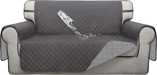 ISSUNTEX Double Protection 100% Waterproof Loveseat Sofa Covers for Living Room, Couch Covers for 2 Cushion Couch Sofa, Reversible Furniture Protector Sofa Cover for Dogs (Loveseat, Gray/Light Gray) by ISSUNTEX