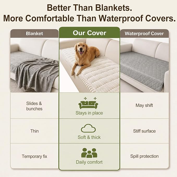 decorUhome Couch Cover for Dogs, Non Slip Fuzzy Thick Pet Sofa Protector | Pet Friendly, Machine Washable, Fits 3-Cushion Sofa, Protects Against Pet Hair & Daily Messes, White, 27.6" x 82.7" - Image 7