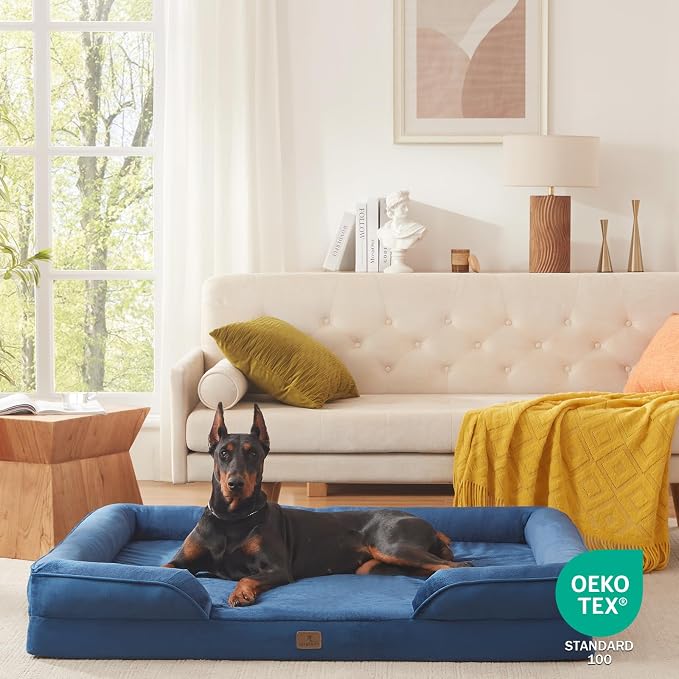 Bedfolks Orthopedic Dog Bed XXL, Waterproof Dog Sofa Bed for Giant Dogs, Egg Foam Pet Couch Bed with Removable Washable Cover and Nonslip Bottom, Navy Blue - Image 8