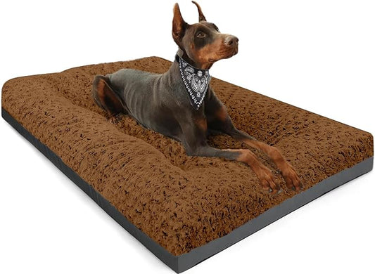 POCBLUE XL Dog Beds, Large Pet Bed for Crate, Washable Plush Dog Mat for Cages, Non-Slip Crate Pad for Outdoor/Indoor/Car Use, Comfy & Soft Kennel Pad for Dogs Up to 90 lbs, 41"x27", Brown by POCBLUE