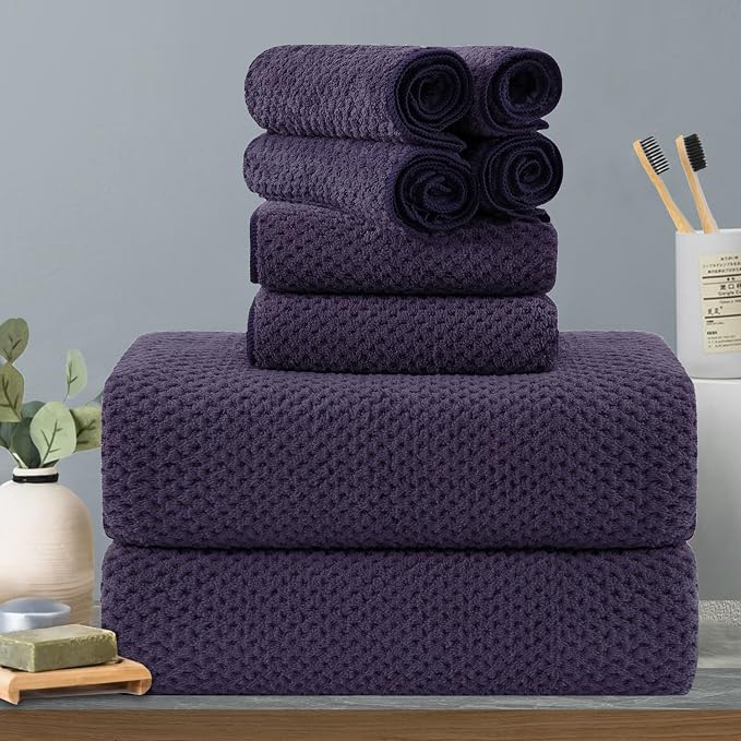 8-Piece Purplr Bath Towels Set,2 Oversized Large Bath Towels Sheet,2 Hand Towels and 4 Washcloths - 600 GSM Soft Luxury Towel Set,Highly Absorbent Quick Dry Towel Collection for Bathroom,Hotel and Spa by Hailea