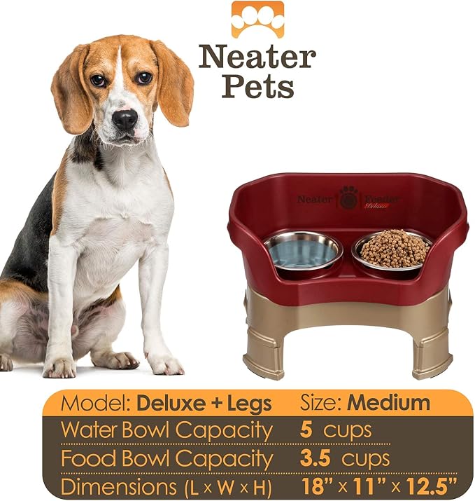 Neater Feeder Deluxe Mess-Proof Elevated Dog Bowls for Medium Dogs (19–40 lbs), 2 Height Adjustable (10” & 12.5”) No-Spill Raised Dog Bowl Stand, Stainless Steel Food Bowl Set, Made in USA, Cranberry - Image 4