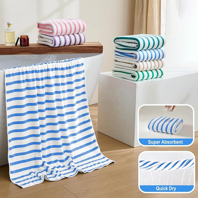 JML Microfiber Beach Towels, 4 Pack, 30" x 60", Cabana Stripe Blue | Hanging Loop,Soft, Absorbent, Quick Dry, Lint-free, No Fading Bath Towel for Summer Swimming Pool Party - Image 4