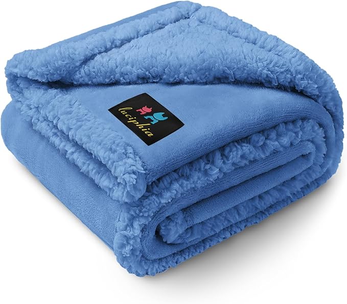 Luciphia Waterproof Pet Blanket, Liquid Pee Proof Dog Blanket for Sofa Bed Couch, Reversible Sherpa Fleece Furniture Protector Cover for Small Medium Large Dogs Cats, Navy Blue Medium（57" x 40"） by luciphia