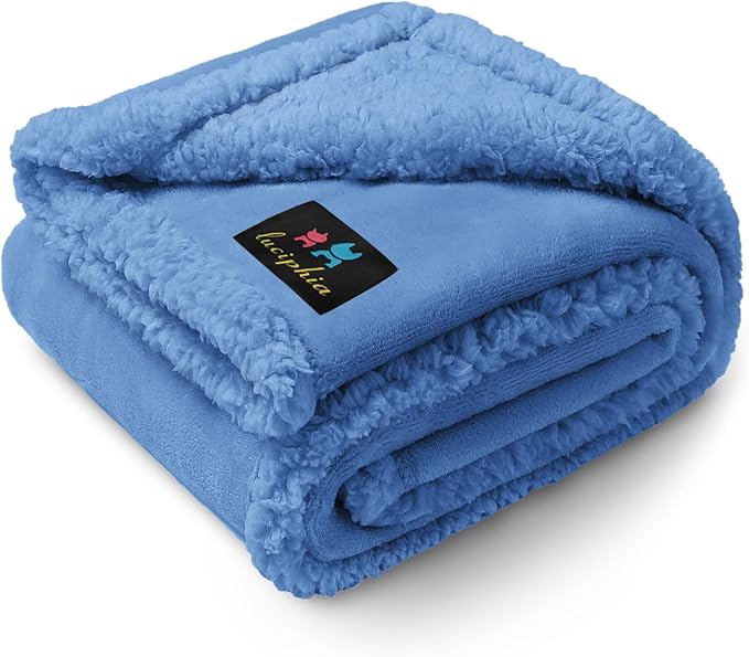 Luciphia Waterproof Pet Blanket, Liquid Pee Proof Dog Blanket for Sofa Bed Couch, Reversible Sherpa Fleece Furniture Protector Cover for Small Medium Large Dogs Cats, Navy Blue Small（40" x 28"） by luciphia