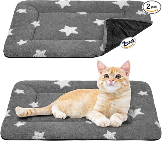 Mora Pets Cat Bed for Indoor Cats Washable Dog Crate Pad Cute Star Dog Bed Mat for Small Dogs Pet Kennel Pad for Cage Soft Flat Puppy Kitten for Sleeping Anti-Slip Grey 22 x 13 inch 2 Pack by MoraPets