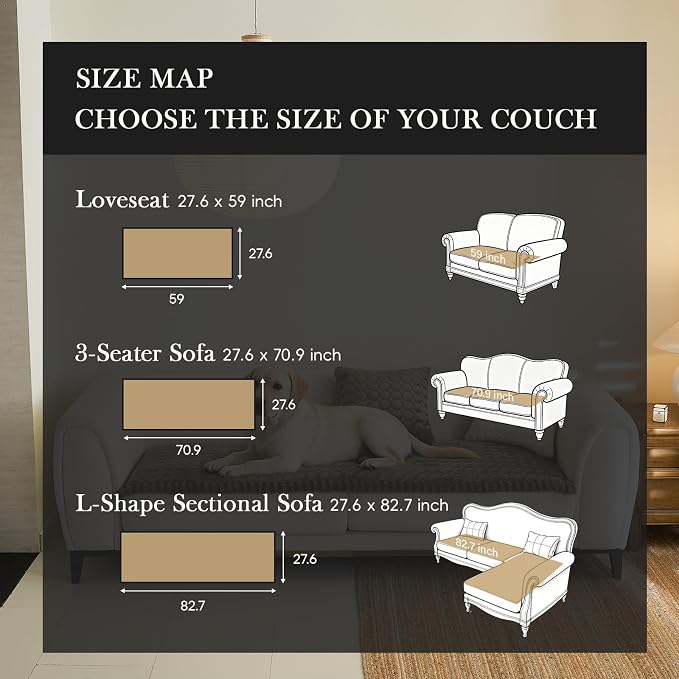 Circular Grid Couch Cover for Dogs Washable - Non Slip Thick Soft Pet Sofa Protector for 3 Cushion Couch Large Silicone Particles Furniture Mat for Cats Sectional Slipcovers - Image 2