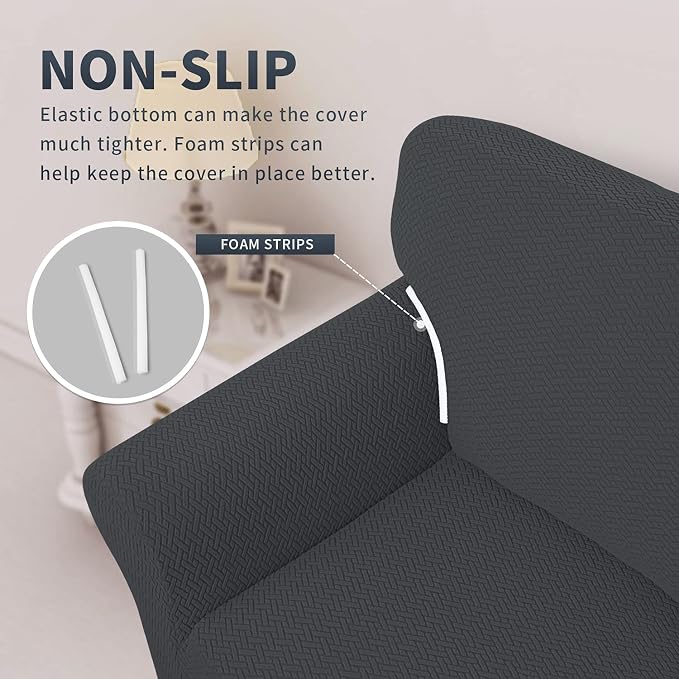 Easy-Going Stretch Jacquard Couch Cover, 1-Piece Soft Sofa Cover, Sofa Slipcover with Anti-Slip Foams, Washable Furniture Protector for Kids, Pets (Oversized Sofa, Dark Gray) - Image 4