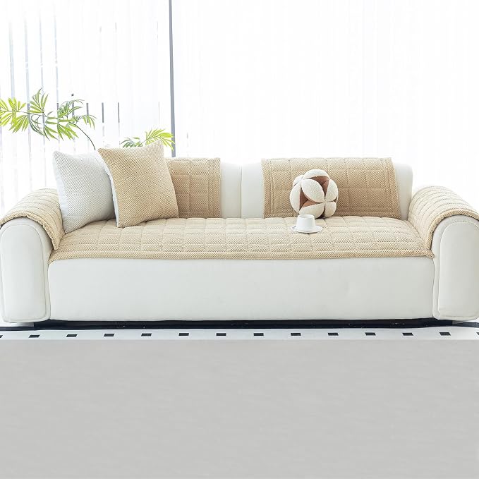 Sofa Couch Cover, Sofa Covers Washable for Dogs, Non-Slip Couch Covers for Sectional Sofa, Sofa Slipcovers for All Seasons Furniture Protector for L Shaped(Light Brown, 27"x 83") - Image 7