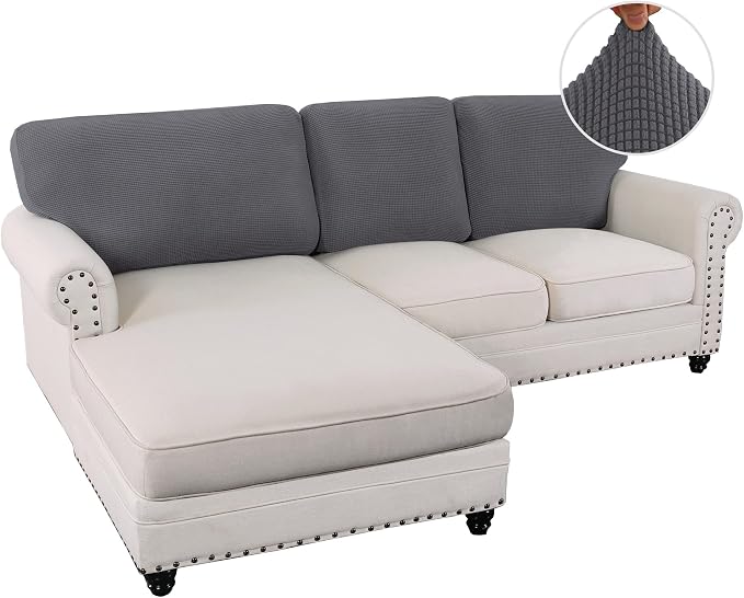 H.VERSAILTEX Backrest Cushion Covers Sectional Couch Back Cushion Covers for Sectional Sofa Set for Both Left/Right Couch (Back Only: 1 Chaise + 2 Sofa, Charcoal Grey) - Image 2