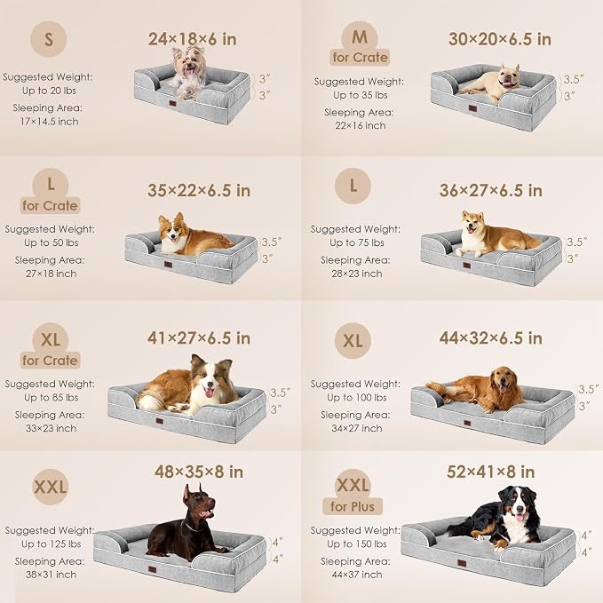 EHEYCIGA Orthopedic Small Dog Bed, Waterproof Memory Foam Washable Pet Beds | Non-Slip Bottom and Egg-Crate Foam Medium Dog Couch Bed with Washable Removable Cover, Grey - Image 2
