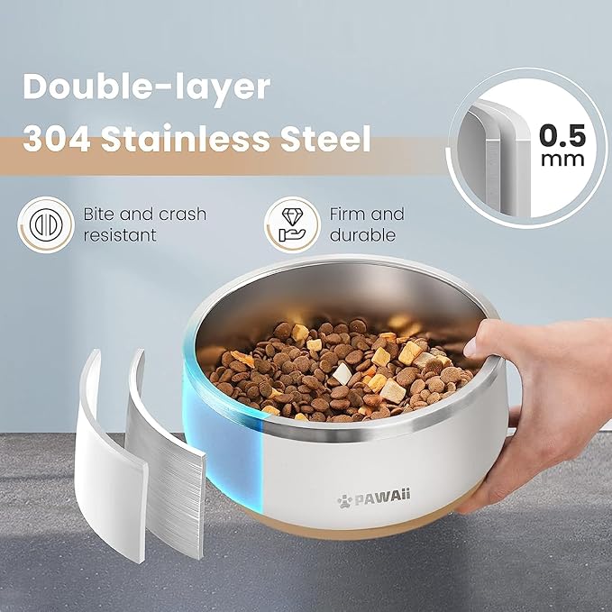 Pawaii Dog Bowl, 34 oz Stainless Steel Food and Water Bowl, ID Tag, 1 Pack | Double-Wall Design,Non-Slip Rubber Base,Dishwasher Safe,Smooth Open Design, Not a Slow Feeder,Easy-Rinse Interior - Image 2