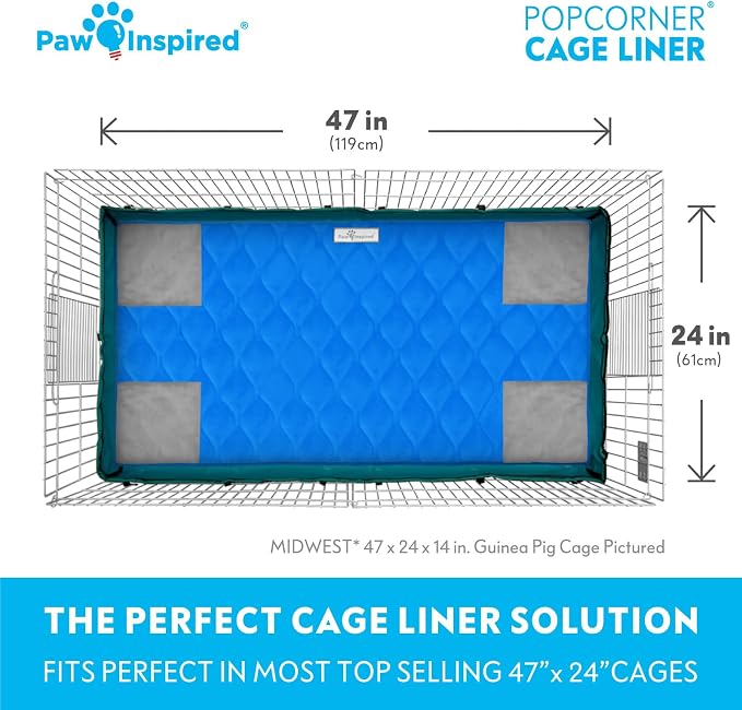 Paw Inspired PopCorner Washable Fleece Cage Liners, Midwest, Blue | Reinforced Corners, Super Absorbent Mat, Bedding, Waterproof Bottom, Guinea Pigs, Ferrets, Rabbits, Hamsters, Small Animals - Image 4