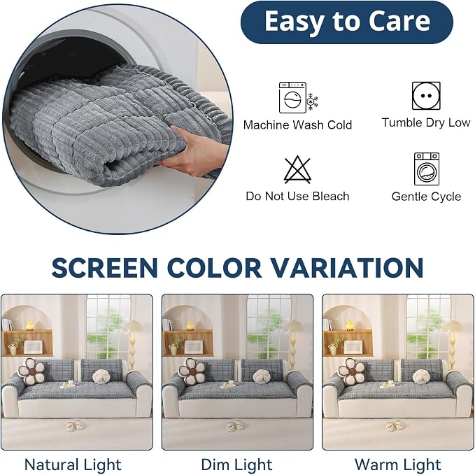 OstepDecor Couch Cover for Dogs, Washable Non Slip Sofa Cover for Pets, Soft Couch Covers for Sofa, Loveseat and Sectional, Furniture Protector Against Pet Hair & Scratches (35.4" x 47.2", Blue Grey) - Image 9