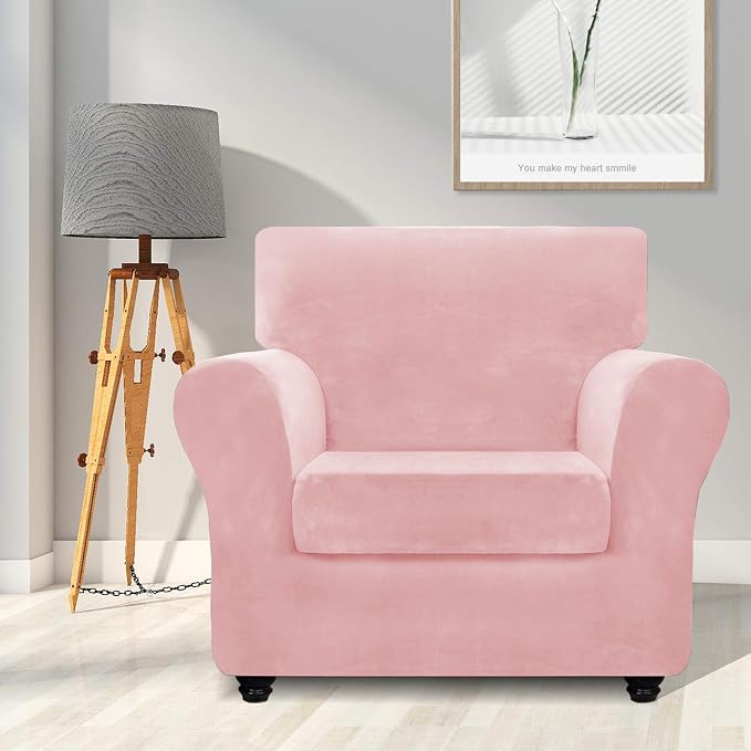 ZNSAYOTX Luxury Velvet Chair Slipcovers with Arm 2 Piece Stretch Chair Covers for Living Room Thick Soft Armchair Slipcover Anti Slip Pet Friendly Furniture Protector (Rose),30"-47"(1 Cushion) - Image 2