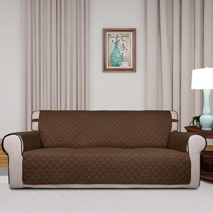 PureFit Reversible Quilted Sofa Cover Dog Couch Covers for Sofa, 66 in | Coffee/Ivory, Water Resistant Couch Protector, Washable Pet Couch Cover with Non Slip and Elastic Straps For Kids - Image 2