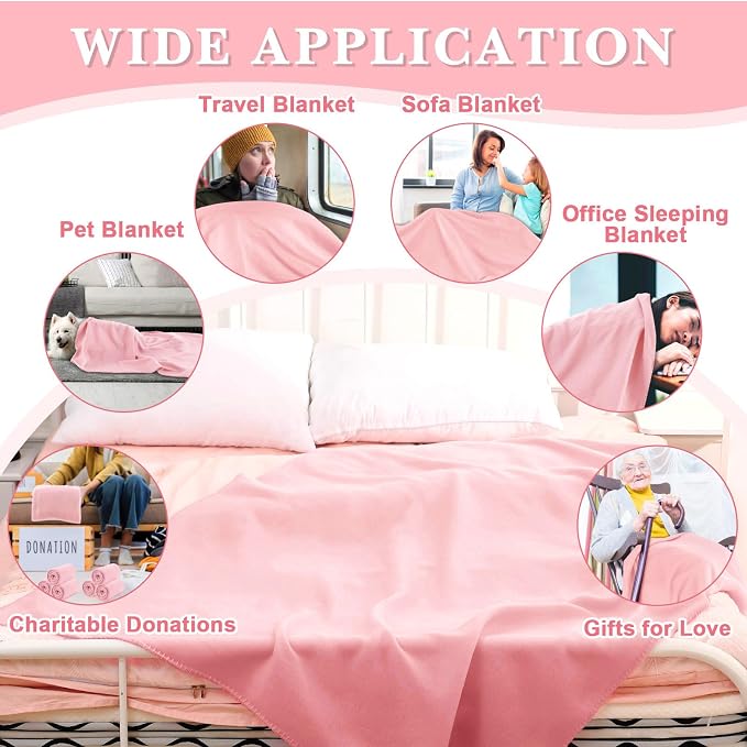 Newwiee 48 Pcs Bulk Fleece Throw Blankets 50'' x 60'' Oeko-tex Standard 100 Certified for Outdoor Wedding Guest Blankets Donation Homeless Sleepover Lap Pet Sofa, All Seasons Use (Rose Pink) - Image 4