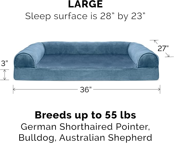 Furhaven Replacement Dog Bed Cover Faux Fur & Velvet Sofa-Style, Machine Washable - Harbor Blue, Large - Image 3
