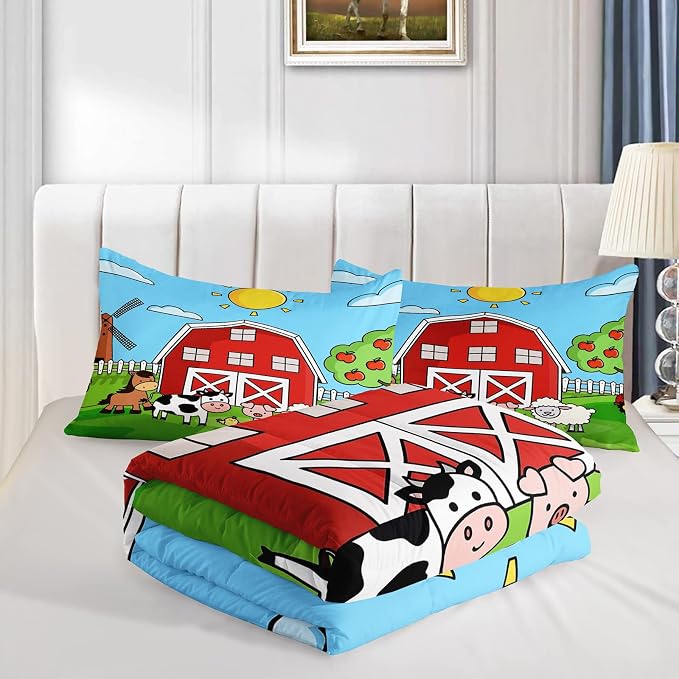 QOOMO Farm Animals Comforter,Farmhouse Comforter Set for Kids Teens Girls Boys,Cartoon Animals 3Pcs Bedding Set Printed Comforter with 2 Pillowcases,Down Alternative,Soft and Lightweight，Queen Size - Image 4