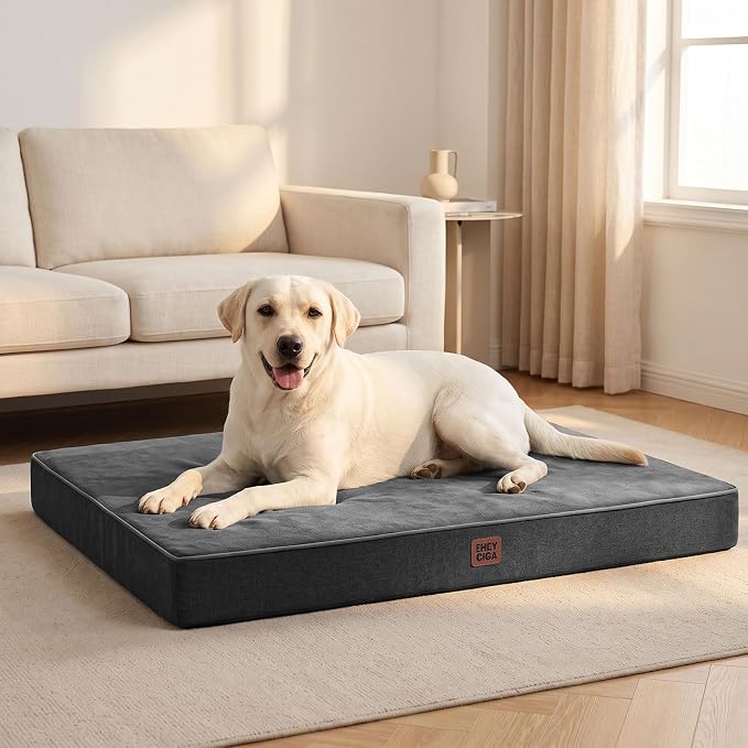EHEYCIGA Extra Large Memory Foam Dog Bed Mat, 44x32Inch, Dark Grey | High Density Egg Crate Foam, Waterproof Liner, Washable Removable Cover, Non-Slip Bottom, Fits Floor, Camping, Sofa and Car - Image 8
