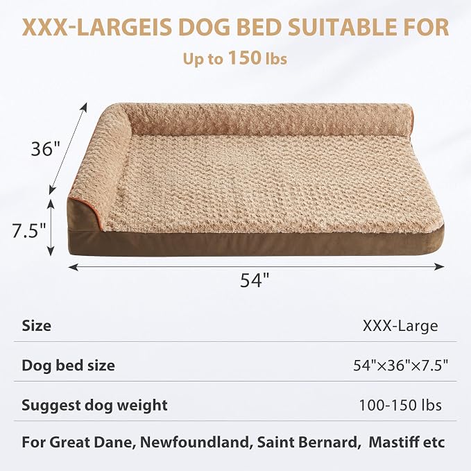 BFPETHOME Orthopedic Washable Dog Bed, Sleeping Couch for Large Senior Dogs | Deluxe Plush Rose Velvet Washable Cover, Egg Crate Foam Support, Waterproof Lining, Non-Slip Bottom, Senior Dogs - Image 5