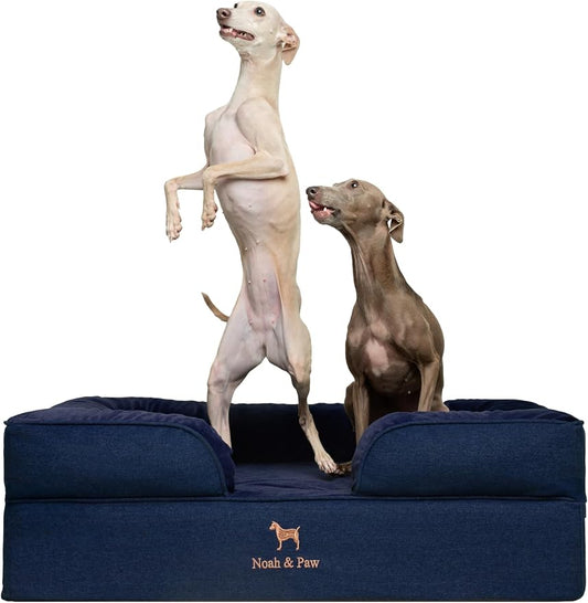 NOAH & PAW Large Dog Bed, 35x25x11 Inch, Orthopedic Dog Beds, Eggshell Memory Foam Infused with Cooling Gel, Inner Cover, Water Resistant, Machine Washable (Denim Sofa Collection) by NoahPaw