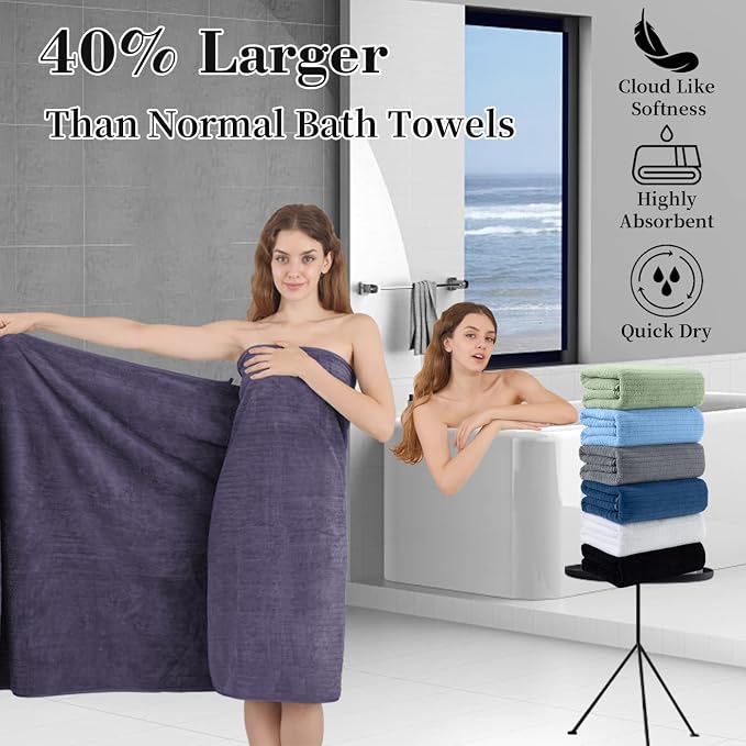 Extra Large Bath Sheet Set of 4,Ultra Soft Fluffy Towel,35”x 70”Oversized Bath Towel Set,Premium Microfiber Bathroom Towel Set Highly Absorbent Quick Dry Shower Towel for Bathroom,Hotel,Spa (Purple) - Image 2