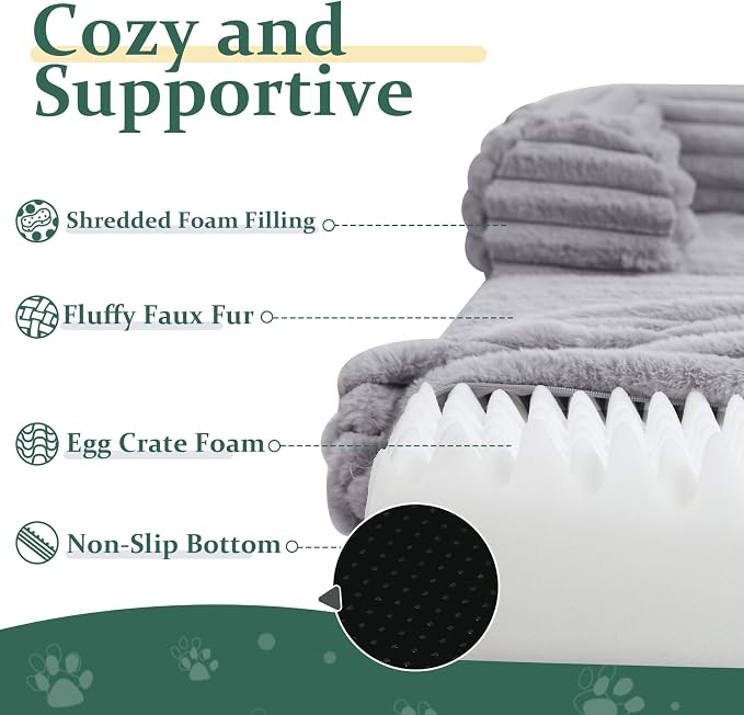 Human Dog Bed for Adults, Foldable Human Size Dog Bed | 2-in-1 Large Pet Sofa with Bolster, Orthopedic Egg Crate Foam, Calming Fluffy Pet Couch, Removable Cover, 71"x43"x10", Black - Image 5