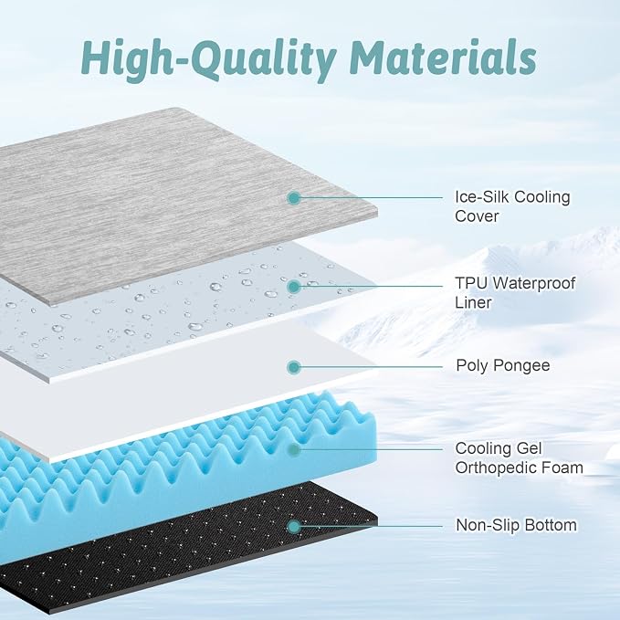 COZY KISS Large Cooling Orthopedic Dog Bed, Q-Max >0.5 Waterproof Egg Crate Foam Pet Bed, Removable Washable Cover, Non-Slip Dog Crate Bed, 44x32x4in,Silver Grey - Image 6