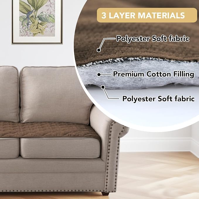 H.VERSAILTEX Couch Cover Chenille Pet Fuzzy Sofa Covers for 3 Cushion Couch Anti Slip Washable Sofa Slipcovers with Strap Soft Couch Protector Cover for Dogs Cats Kids(27.6" x 82", Coco Mocha) - Image 5