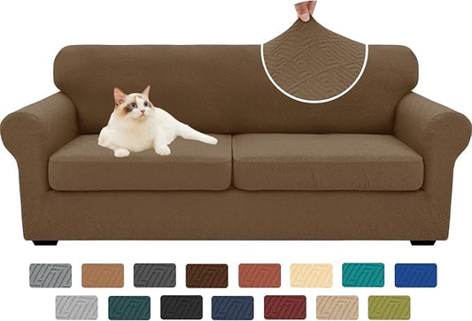 XINEAGE New 3 Pieces Couch Covers for 2 Extra Large Cushion Sofa Super Stretch Sofa Cover for 2 Large Seat Universal Loveseat Slip Cover for Living Room (Brown), 71"-91"(2 Cushions) by XINEAGE