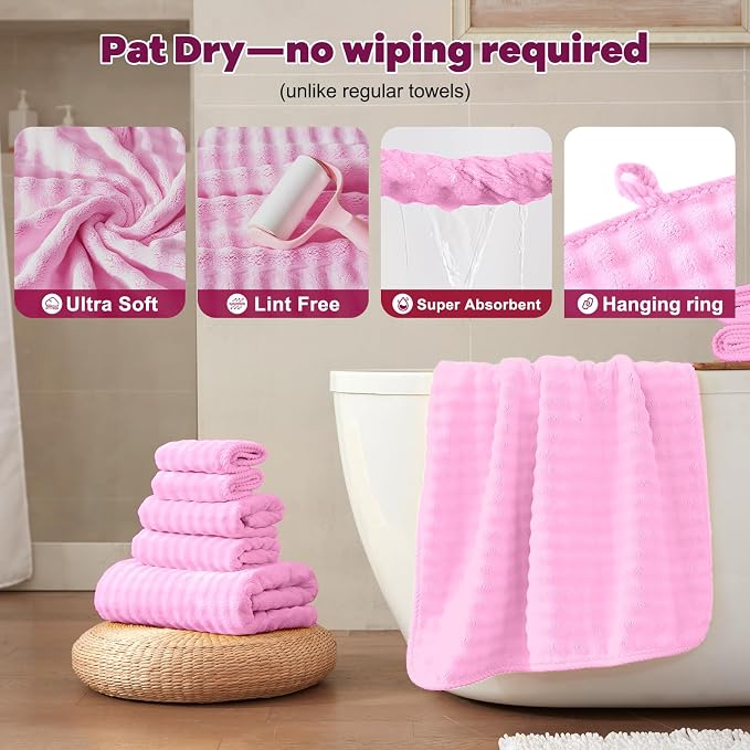 COZYART Lint Free 8 Pcs Bathroom Towels Set Ultra Soft Microfiber Pink | Ultra Fluffy, Thick, Highly Absorbent, Quick Dry, No Shedding, No Pilling, Fade Resistant, Durable, Long-lasting - Image 5