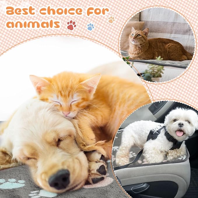 Tatuo 4 Pack Fleece Dog Blankets for Puppy Cats Multi-Size Sleep Mat for Pet Guinea Pig Soft Washable Warm Crate Bed Puppy Teething Toys Print Pattern Blanket Indoor(Dark Gray,30 x 20.5 Inch,Paw) - Image 5