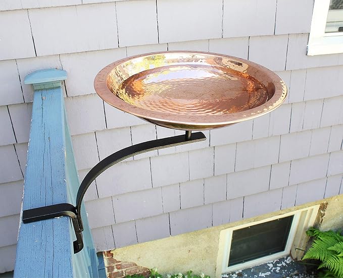 Achla Designs BBHC-01T-RM Hammered Rail Mount Bracket Birdbath, Polished Copper Plated, Black - Image 8
