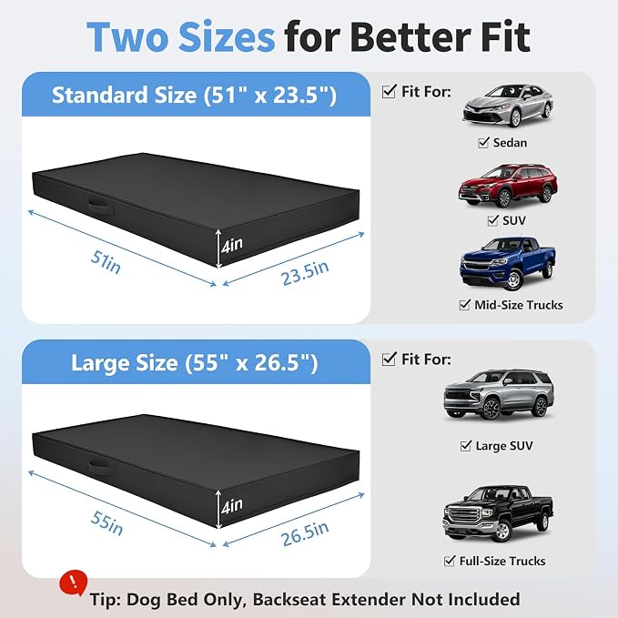 Backseat Dog Bed, Dog Bed for Car Back Seat, Fits Back Seat Extenders | 4" Orthopedic Egg Crate Foam, 600D Waterproof Oxford Fabric, Fits Large SUVs & Full-Size Trucks, Washable Cover - Image 4