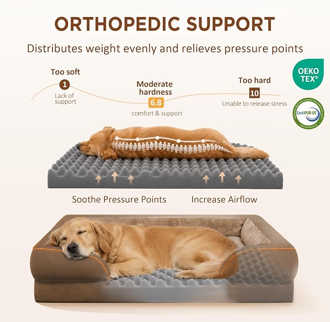 Comfort Expression Orthopedic Dog Bed for Medium Size Dog with Bolster | Waterproof Dog Couch Bed with Washable Cover & Non-Slip Bottom, Supportive Egg Crate Foam Medium Pet Bed, 30x20 Inch - Image 2