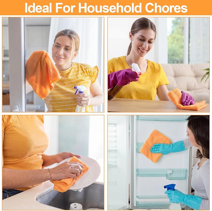 Nuenen Microfiber Cleaning Cloths for Cars 16 x 16 Inch Ultra Absorbent Car Towels Drying Reusable Cleaning Supplies House Kitchen Window Microfiber Towel (Orange,60 Pcs) - Image 6