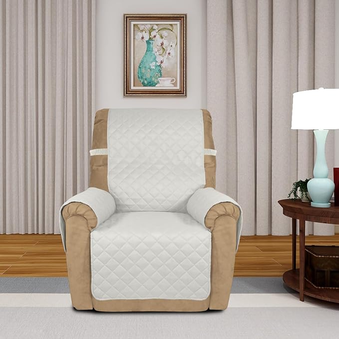 PureFit Reversible Recliner Chair Covers Couch Covers for Dogs, 19 in | Ivory/Ivory, Water Resistant Couch Protector, Washable Pet Couch Cover with Non Slip and Elastic Straps For Kids - Image 2