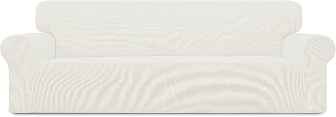 Easy-Going Stretch 4 Seater Oversized Sofa Couch Cover Cream | 1-Piece Extra X-large Sofa Cover Furniture Protector Couch Soft with Bottom for Kids, Spandex Jacquard by Easy-Going