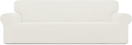 Easy-Going Stretch 4 Seater Oversized Sofa Couch Cover Cream | 1-Piece Extra X-large Sofa Cover Furniture Protector Couch Soft with Bottom for Kids, Spandex Jacquard by Easy-Going