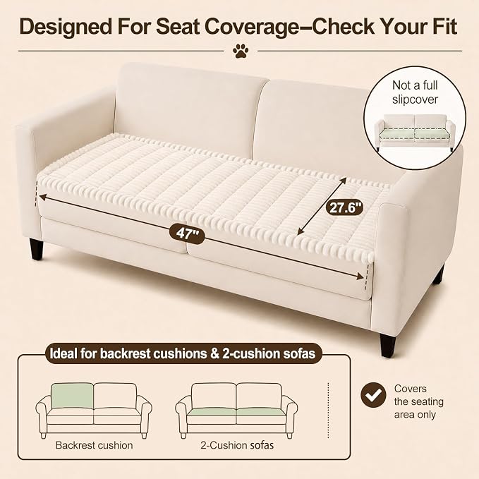 decorUhome Couch Cover for Dogs, Non Slip Fuzzy Thick Pet Sofa Protector | Pet Friendly, Durable Couch Covers for Sofa, Machine Washable, Fits Backrest Cushions & 2-Cushion Sofa, White, 27.6" x 47" - Image 10