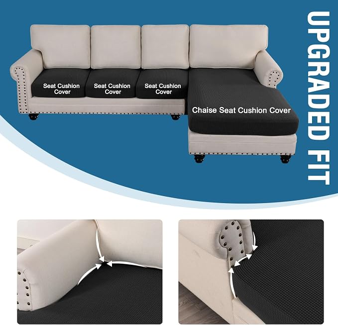 H.VERSAILTEX Sectional Couch Covers 4 Pieces Sofa Seat Cushion Covers L Shape Separate Cushion Couch Chaise Cover for Both Left/Right Sectional Couch (Seat Only: 1 Chaise + 3 Sofa, Black) - Image 4