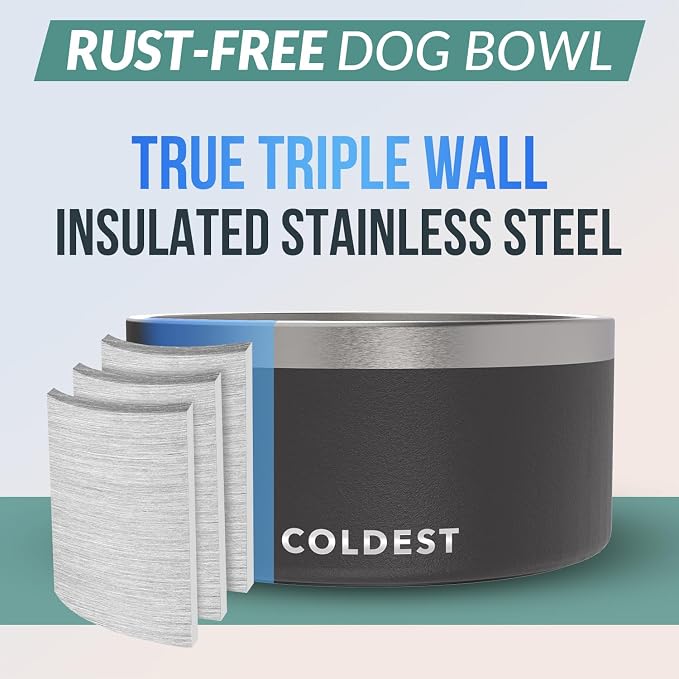 Coldest Dog Bowl - Anti Rust Metal, Non Slip, 3 Layers Insulated Stainless Steel Dog Bowls - Spill Proof & Heavy Duty - Water Bowl for Dogs, Cats & Pets, Dish Washer Safe (200 oz, Stealth Black) - Image 3