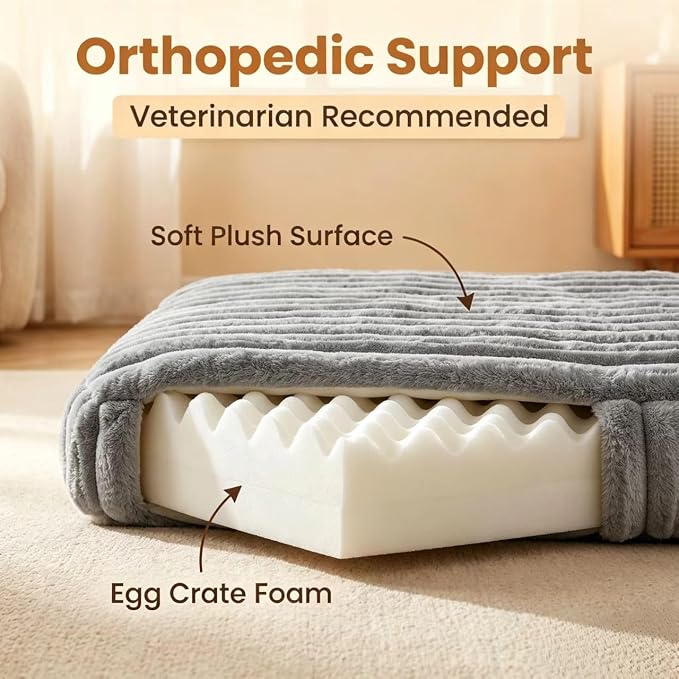 Dog Beds for Medium Small Dogs, Orthopedic High Density Egg Crate Foam Pet Bed with Waterproof Liner, Washable Ribbed Plush Dog Crate Pad with Durable Edges, M (29.1"x19.7"), Gray - Image 2