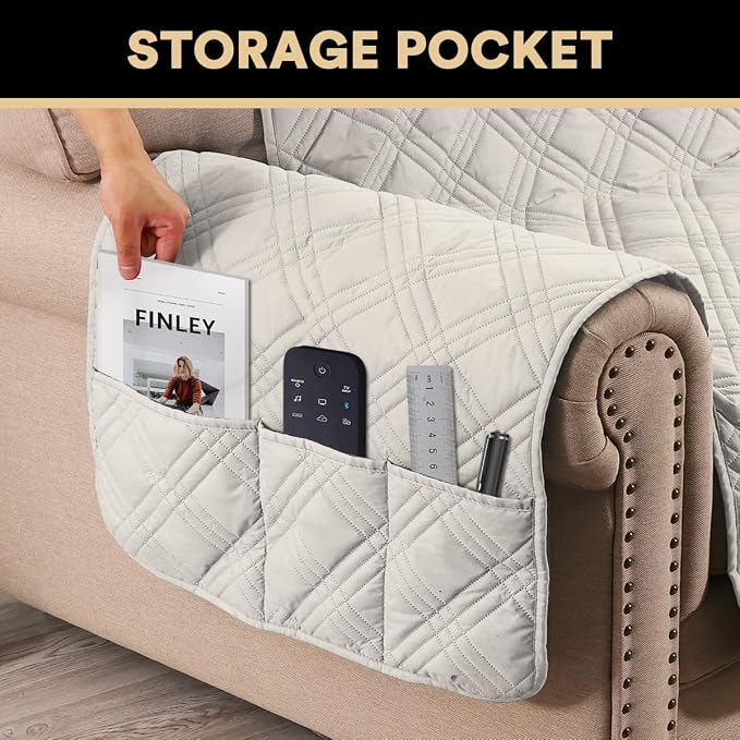 PrinceDeco 100% Waterproof Couch Cover for 3 Cushion Couch Sofa Pet Friendly Non-Slip Couch Cover for Dogs Washable Water Resistant Furniture Protector with Elastic Straps(Sofa 68", French Oak) - Image 4