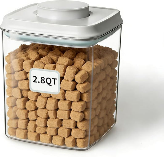 Ankou Airtight Dog Food Storage Container, 2.8 QT, One-Touch Pop Lid, BPA-Free | Clear Stackable Canister for Pet Food & Cat Treats by ANKOU
