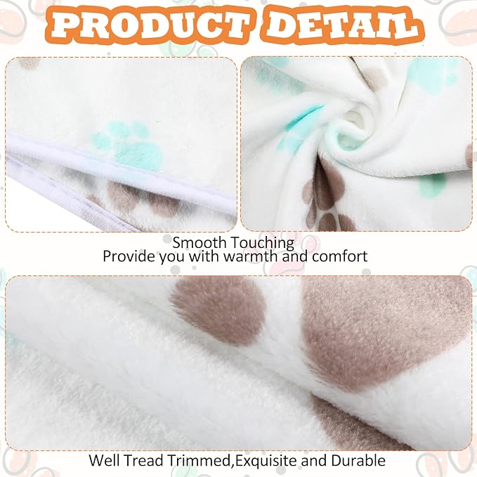 Tatuo 4 Pack Fleece Dog Blankets for Puppy Cats Multi-Size Sleep Mat for Pet Guinea Pig Soft Washable Warm Crate Bed Puppy Teething Toys Print Pattern Blanket Indoor(Milky White,24 x 16 Inch,Paw) - Image 5